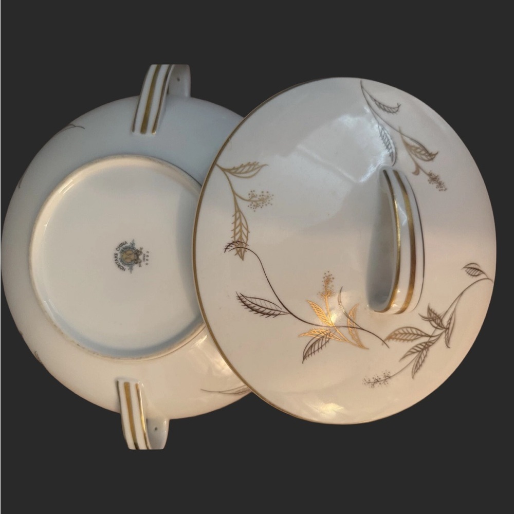 Elegant Noritake Japan 5693 White and Gold Serving Dish Bowl and Lid Vintage